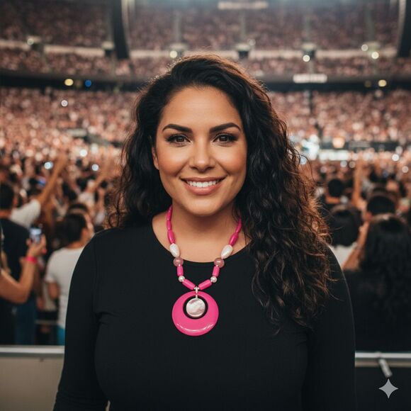 Vintage Bold Pink Statement Necklace Chunky Retro Beaded Pendant Mod Y2K Bright - Picture 2 of 11